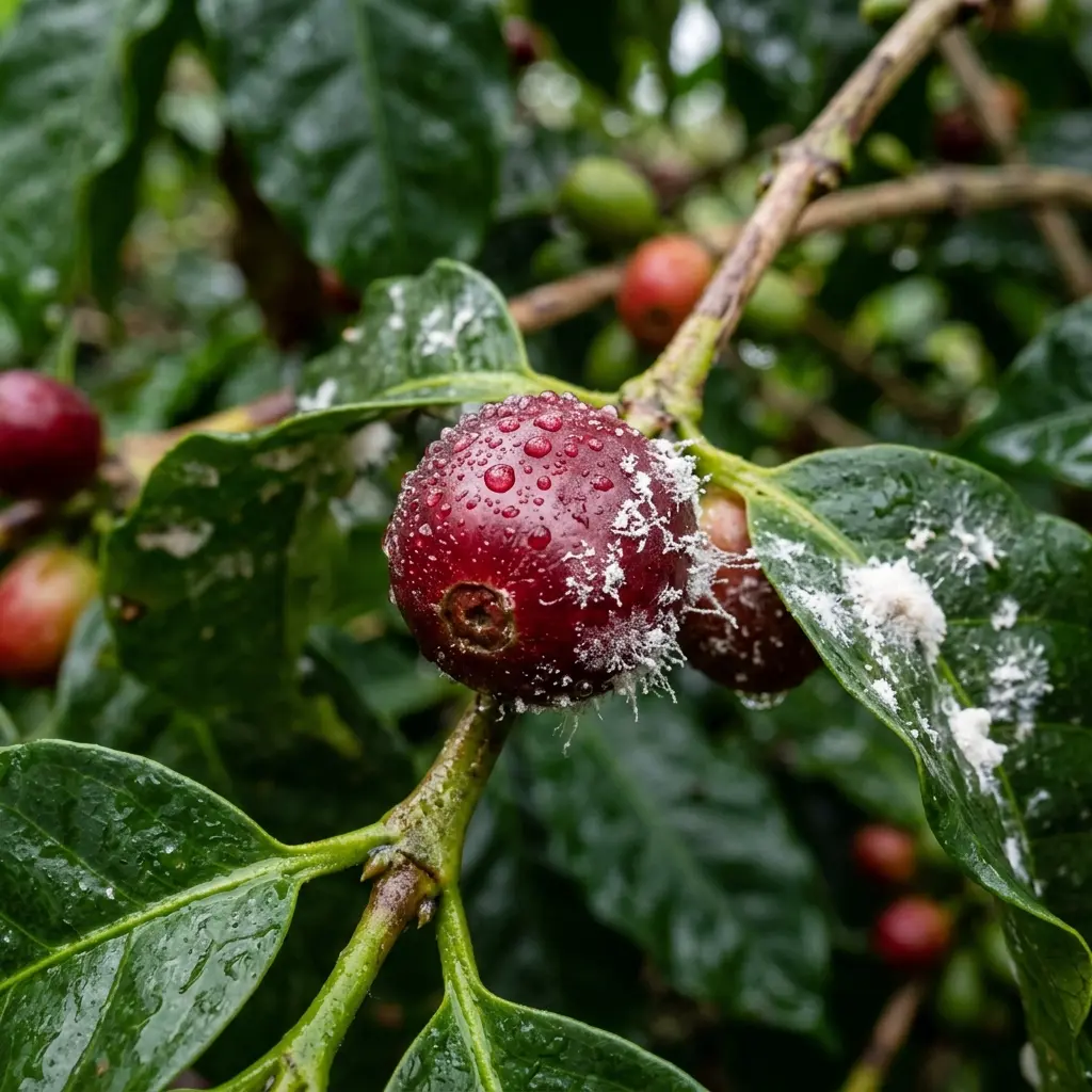 Hongos benéficos Beauveria bassiana en cerezas de café